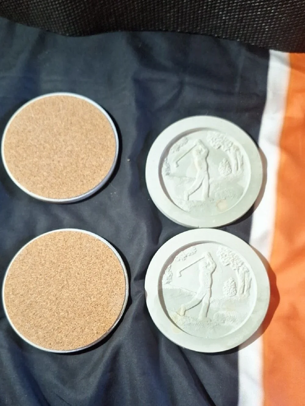 Vintage White Stone Golf Relief Coasters with Cork Backing - Set of 4
